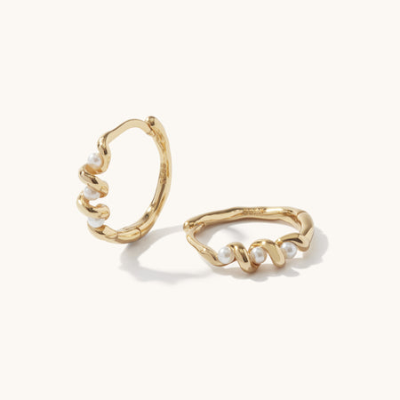 Gaia Pearl Hoops Gold
